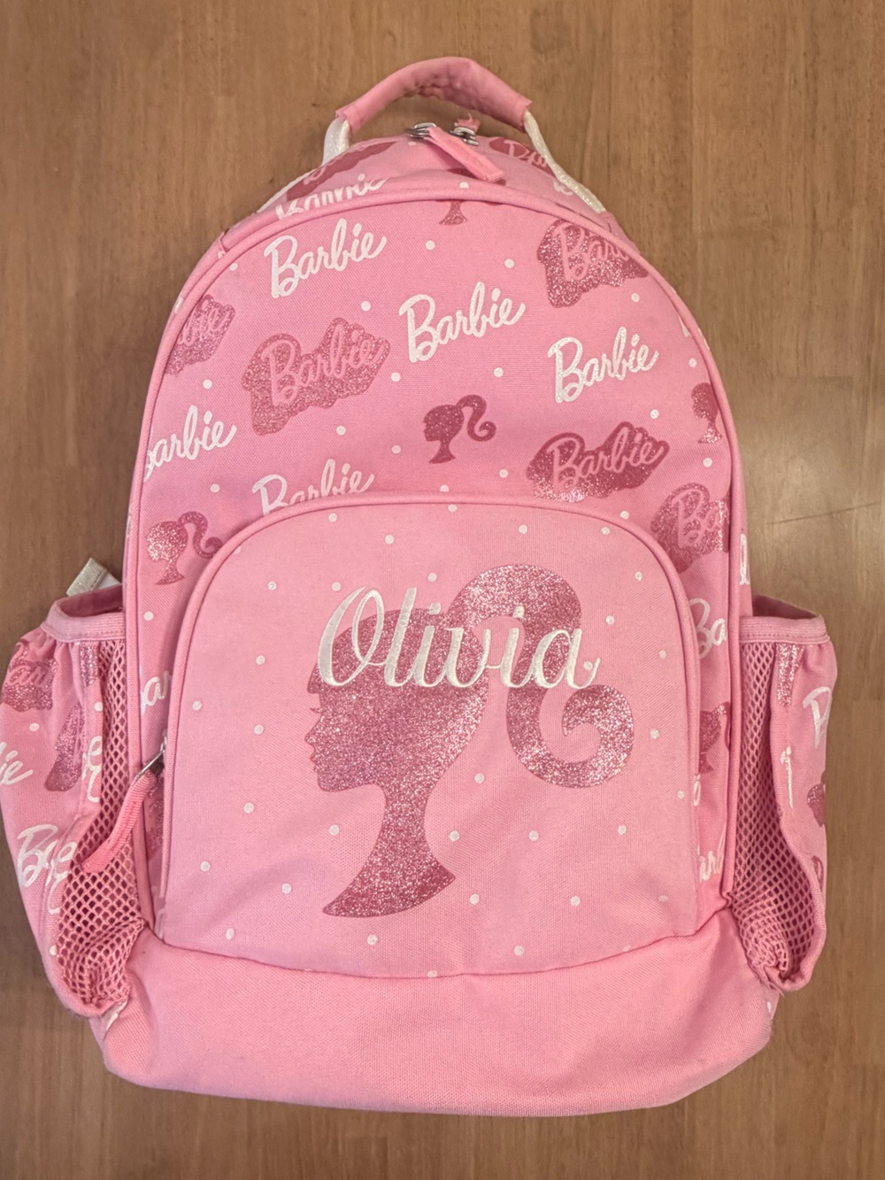 Barbie Pottery Barn Kids Mackenzie Pink Glitter Logo Kids Backpack Large